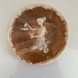 Genuine Incolay Stone Trinket Dish  "Serene Goddess" Brown and White